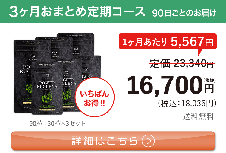 男性向けミドリムシ　パワーユーグレナ 1日4粒 3ヶ月おまとめ 定期コース