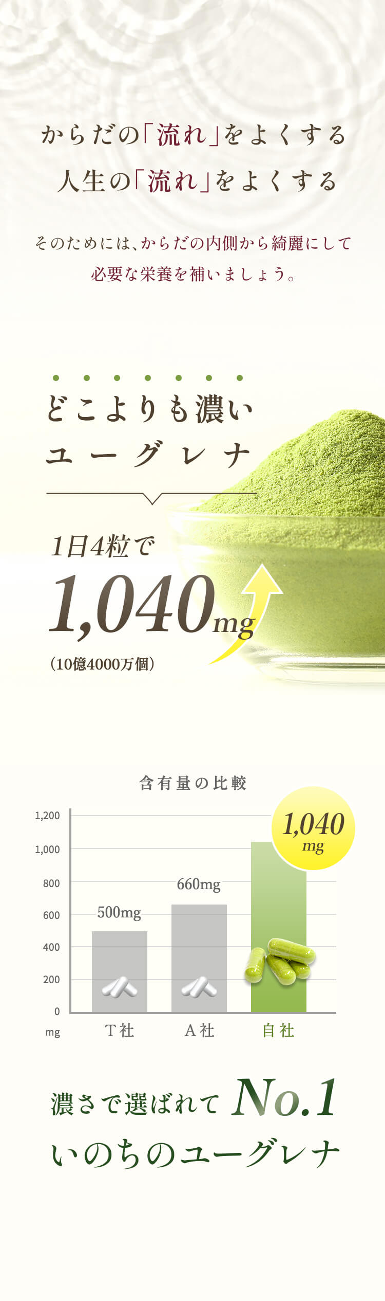 からだの「流れ」をよくする 人生の「流れ」をよくする そのためには、からだの内側から綺麗にして必要な栄養を補いましょう。