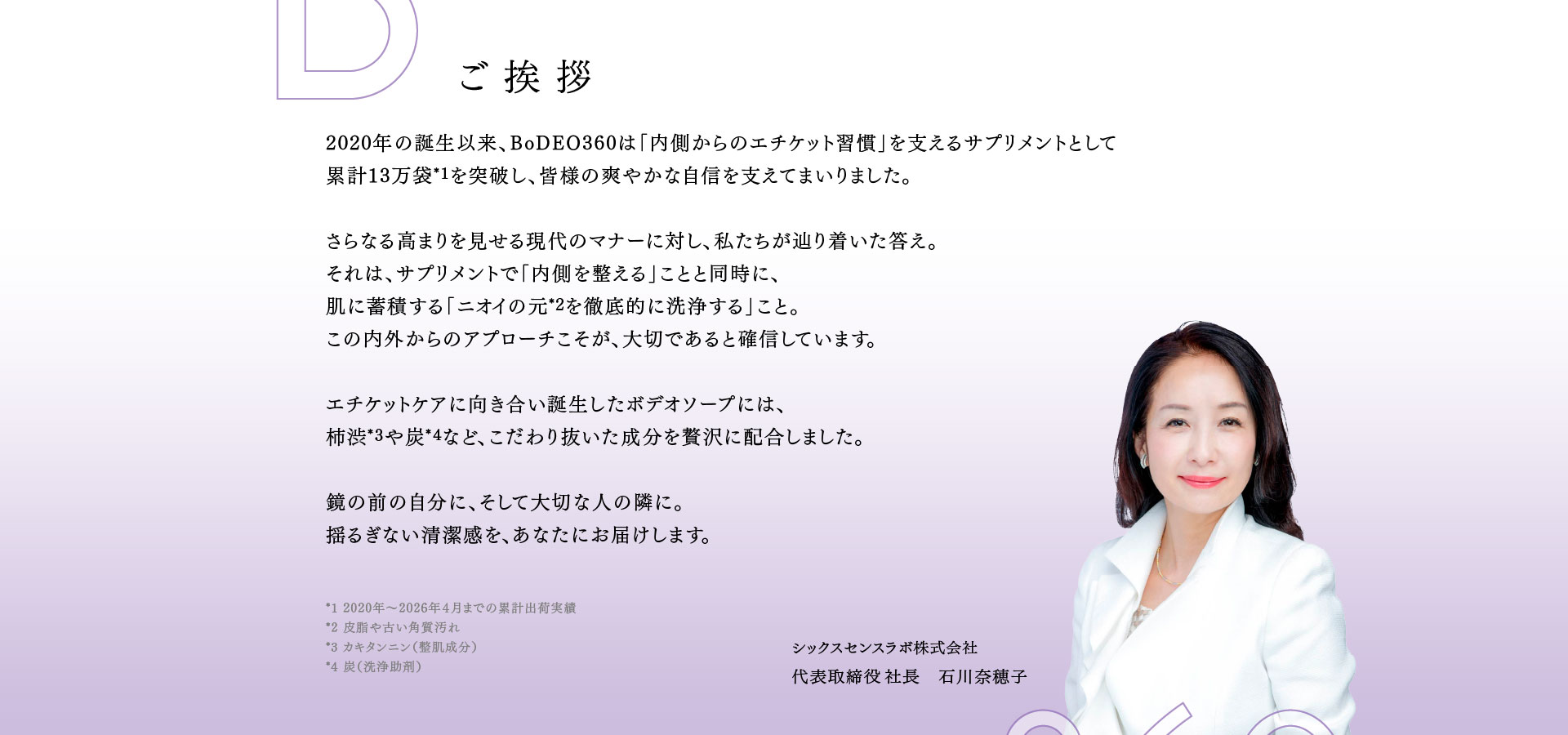ご挨拶 シックスセンスラボ株式会社 代表取締役社長　石川奈穂子